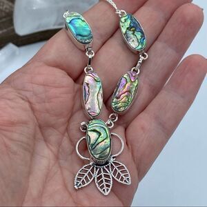 Abalone Shell Sterling Silver Boho Feather Necklace
